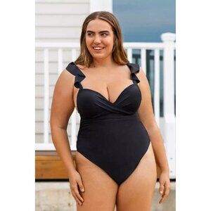 Serena Black Ruffle Black Plus Size One Piece Swimsuit Size 2X